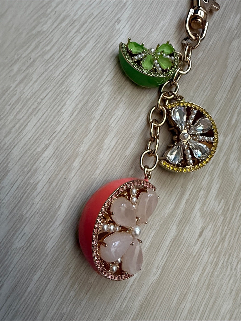 Piper K Gold-Tone Mixed Fruit Charm Keychain with Green, Yellow & Pink Accents - Picture 2 of 7